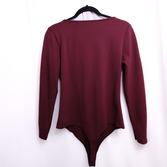 Abercrombie & Fitch Long-Sleeve Ponte Squareneck Seamed Bodysuit Burgundy W Lg - Picture 8 of 11